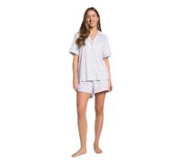 OHS Pyjamas for Women Heart Striped Piped Short Sleeve Shirt Bottom Womens Pyjamas Bride Pjs Set Two Piece Button Down Soft Warm Sleepwear Loungewear, Blue - S/M
