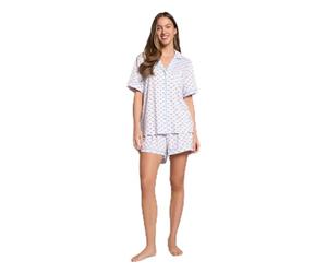 OHS Pyjamas for Women Heart Striped Piped Short Sleeve Shirt Bottom Womens Pyjamas Bride Pjs Set Two Piece Button Down Soft Warm Sleepwear Loungewear, Blue - S/M