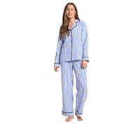 OHS Pyjamas for Women Lemon Striped Long Sleeve Shirt and Full Length Bottom Seersucker Pyjamas Bride Pjs Set Two Piece Button Down Soft Warm Winter Nightwear Sleepwear, Blue - S/M