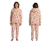 OHS Pyjamas for Women Men Pumpkin Autumn Print Long Sleeve Sherpa Fleece Hooded Pyjamas Women PJs Set of 2 Halloween Super Soft Warm Winter Sleepwear Loungewear Gifts for Adults, Beige - Medium