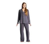OHS Pyjamas for Women, Piped Long Sleeve Shirt and Full Length Bottom Pyjama Set of 2 Button Down - Black, Cream, Charcoal Grey