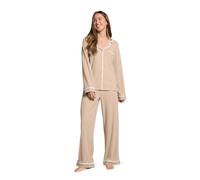 OHS Pyjamas for Women, Piped Long Sleeve Shirt and Full Length Bottom Pyjama Set of 2 Button Down - Black, Cream, Charcoal Grey