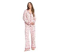 OHS Pyjamas for Women, Piped Long Sleeve Shirt and Full Length Bottom Pyjama Set of 2 Button Down - Black, Cream, Charcoal Grey