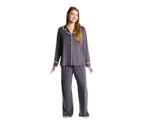 OHS Pyjamas for Women, Piped Long Sleeve Shirt and Full Length Bottom Pyjama Set of 2 Button Down - Black, Cream, Charcoal Grey