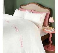 OHS Quilt Cover Double Bow Bedding, Gifts for Women Super Soft Cosy Warm Microfibre Polyester Reversible Bow Border Double Duvet Set with Matching Pillowcases, White/Pink