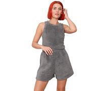 OHS Racerback Crop Tank Bra Tops Plain Solid Teddy Fleece Night Sleep Loungewear Basic Cropped Top, Charcoal Grey - Small 6/8