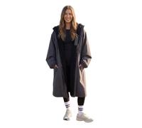 OHS Rain Coats for Men Women, Oversized Waterproof Jacket Fleece Lining Women's Jackets Drying Robe with Hood & Pockets Lightweight Ladies Jacket Changing Robe Outdoor Travel, Charcoal Grey - L/XL