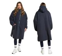 OHS Rain Coats for Men Women, Oversized Waterproof Jacket Fleece Lining Women's Jackets Drying Robe with Hood & Pockets Lightweight Ladies Mens Jacket Changing Robe Outdoor Travel, Navy Blue - L/XL