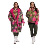 OHS Rain Coats for Women Camouflage Changing Robe with Hood & Pockets Womens Coats Including Teddy Fleece Jacket Women Half Zip Long Sleeve Women's Clothing for Outdoor Activities, Green/Pink - L/XL