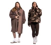 OHS Rain Coats for Women Changing Robe with Hood & Pockets Womens Coats Including Geometric Teddy Fleece Pullover Half Zip Women Long Sleeve Ladies Jackets for Outdoor Activities, Brown - S/M