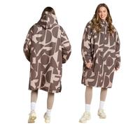 OHS Rain Coats for Women, Geometric Waterproof Jacket Men Oversized Fleece Lining Women's Jackets Changing Robe with Hood & Pockets Lightweight Ladies Mens Jacket Drying Robe Outdoor, Brown - L/XL