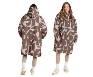 OHS Rain Coats for Women, Geometric Waterproof Jacket Men Oversized Fleece Lining Women's Jackets Changing Robe with Hood & Pockets Lightweight Ladies Mens Jacket Drying Robe Outdoor, Brown - S/M