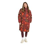 OHS Rain Coats for Women, Leaves Print Oversized Waterproof Jacket Fleece Lining Drying Robe with Hood & Pockets Lightweight Ladies Jackets Changing Robe for Outdoor Travel, Orange/Burgundy - S/M