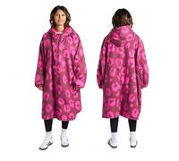 OHS Rain Coats for Women, Leopard Print Lightweight Dry Robe Adult Womens Fleece Lining Oversized Waterproof Jacket with Hood & Pockets Breathable Changing Robe for Outdoor, Burgundy - L/XL