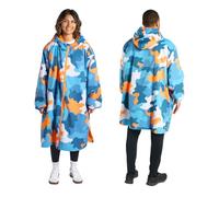 OHS Rain Coats for Women Men Camouflage, Oversized Waterproof Jacket Changing Robe Lightweight Fleece Lining Womens Coats with Hood & Pockets Ladies Coats for Outdoor, Blue/Orange - L/XL