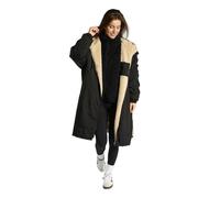 OHS Rain Coats for Women Men, Oversized Waterproof Jacket Fleece Lining Dry Robes Adult Womens with Hood & Pockets Lightweight Breathable Changing Robe for Outdoor Travel, Black/Beige - L/XL