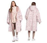OHS Rain Coats for Women, Zebra Print Oversized Waterproof Jacket Fleece Lining Changing Robe with Hood & Pockets Lightweight Breathable Womens Coats for Outdoor Travel, Beige - S/M