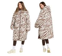 OHS Rain Coats for Women, Zebra Print Oversized Waterproof Jacket Fleece Lining Changing Robe Women's Jackets with Hood & Pockets Lightweight Ladies Jackets Drying Robe, Brown - S/M