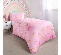 OHS Rainbow Duvet Cover Bedding Set Quilt Pillowcase Reversible in Pink | Size: Single OHS Pink Single