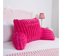 OHS Reading Pillow Faux Fur Ribbed, Heatable Pocket Cuddle Cushion Super Soft Cosy Back Support Pillows for Sitting Up in Bed Gaming Bed Cushion with Arms, Blush Pink