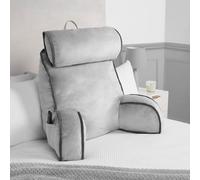 OHS Reading Pillow for Bed Adult, Detachable Neck Roll Piped Edge Cuddle Cushion with Head Rest High Back Support Cushion with Arms & Pocket Gaming Cushions for Boys Girls Sit Up in Bed Pillow, Grey
