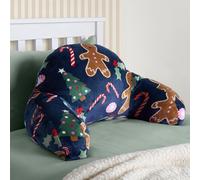 OHS Reading Pillow for Bed Adult Kids Gingerbread, Cuddle Cushion Soft Cosy Fleece Support Pillow with Arms Gaming Bed Cushion for Sitting up in Beds, Navy - 45 x 40 x 30cm