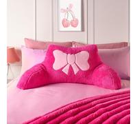 OHS Reading Pillow for Bed Adult Pink, Embroidered Bow Cuddle Cushion Super Soft cosy Teddy Fleece Back Support Cushion with Arms Headboard Pillow Bed Cushions Relaxing Comfy