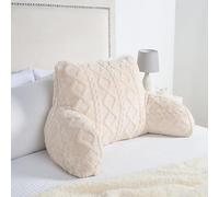 OHS Reading Pillow for Bed Sofa, Cable Knit Design Cuddle Cushion for Sitting Up in Bed Super Soft Cosy Back Support Cushion with Arms Adult Cuddle Pillow, Cream