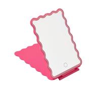 OHS Rechargeable Travel Makeup Mirror, Scallop Edge Portable LED Lighted Travel Mirror Compact Handbag Beauty Vanity Mirrors Tabletop Folding Cosmetic Mirror for Home Office Travel, Hot Pink