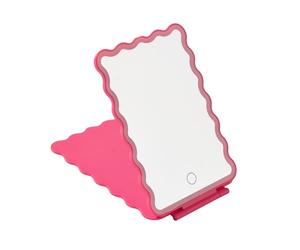 OHS Rechargeable Travel Makeup Mirror, Scallop Edge Portable LED Lighted Travel Mirror Compact Handbag Beauty Vanity Mirrors Tabletop Folding Cosmetic Mirror for Home Office Travel, Hot Pink
