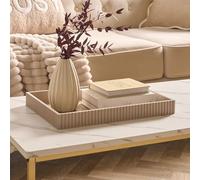 OHS Rectangle Decorative Tray, Ribbed Coffee Table Tray Modern Centrepiece Decoration Kitchen Counter Candle Holder Plastic Organiser Accessory Trays, Natural