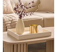 OHS Rectangle Decorative Tray, Ribbed Coffee Table Tray Modern Centrepiece Decoration Kitchen Counter Candle Holder Plastic Organiser Accessory Trays, Cream