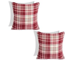 OHS Red Cushions 45 x 45 Woven Dorset Check, Soft Red Cushions for Sofa Covers Included for Bedroom Living Room Square Pillows Sofa Decorative, Set of 2