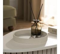 OHS Resin Round Decorative Tray, Ribbed Coffee Table Tray Modern Bathroom Vanity Trays for Dresser Jewellery Toilet Tank Bedroom Kitchen Countertop Candle Holder Storage Organizer, Natural