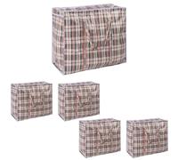 OHS Reusable Laundry Bags with Zips Set of 5 Grey Check, Easy To Carry Handles Extra Large Laundry Bags Heady Duty Clothing & Wardrobe Storage Travel Moving Shopping