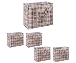OHS Reusable Laundry Bags with Zips Set of 5 Grey Check, Easy To Carry Handles Extra Large Laundry Bags Heady Duty Clothing & Wardrobe Storage Travel Moving Shopping