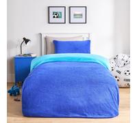 OHS Reversible Teddy Duvet Cover With Pillowcase, Blue/sea Blue - Double