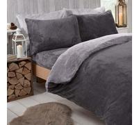 Ohs Reversible Teddy Duvet Cover With Pillowcase, Charcoal Grey - King