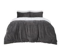 Ohs Reversible Teddy Duvet Cover With Pillowcase, Charcoal White - King