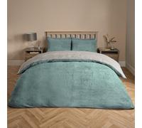 OHS Reversible Teddy Duvet Cover With Pillowcase, Duck Egg/grey - Superking