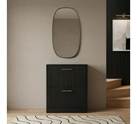 Ohs Ribbed 2-Drawer Shoe Cabinet Flip Down Hallway Storage Unit - Black
