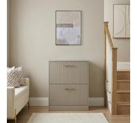 Ohs Ribbed 2-Drawer Shoe Cabinet Flip Down Hallway Storage Unit - Natural