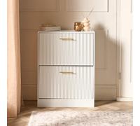 Ohs Ribbed 2-Drawer Shoe Cabinet Flip Down Hallway Storage Unit - White