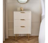 Ohs Ribbed 3 Draw Nightstand Modern Bedside Table - Cream