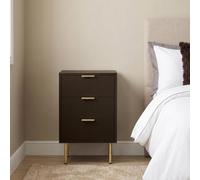 Ohs Ribbed 3-Drawer Bedside Cabinet Engineered Wood Nightstand Office - Coffee
