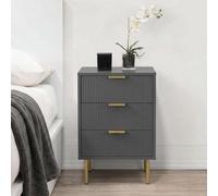 Ohs Ribbed 3-Drawer Bedside Cabinet Engineered Wood Nightstand Office - Dark Charcoal