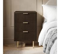 Ohs Ribbed 3-Drawer Bedside Cabinet Engineered Wood Nightstand Office - Dark Wood