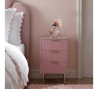 OHS Ribbed 3-Drawer Bedside Cabinet Engineered Wood Nightstand Office in Dusty Pink OHS Dusty Pink