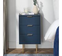 OHS Ribbed 3-Drawer Bedside Cabinet Engineered Wood Nightstand Office in Navy OHS Navy
