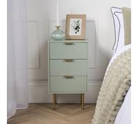 OHS Ribbed Bedside Table Modern Bedroom 3 Draw Office Nightstand, Sage